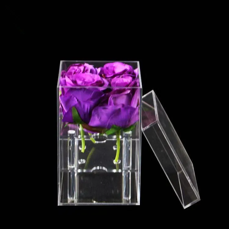 Popular Gift Box Acrylic Flower Box For 4 Roses Display Box