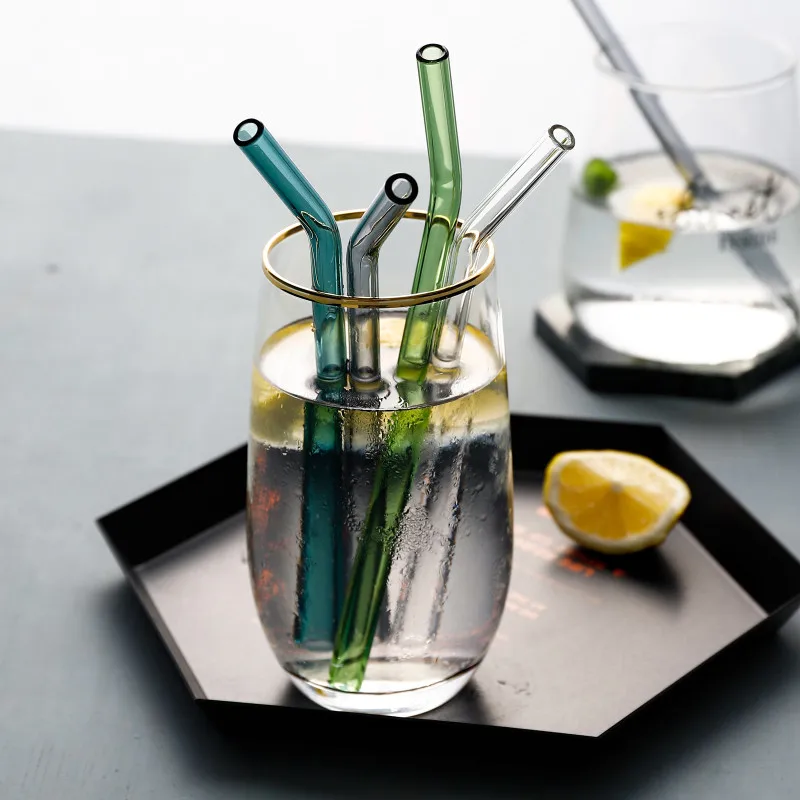 Wholesale Borosilicate Glass Straw Accept Customization Reusable Colorful Bent Glass Straws in Bulk