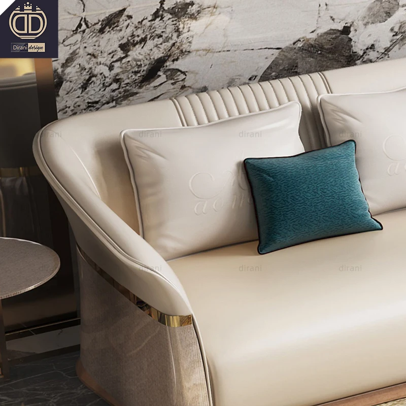 best price latest design white modern living room sofa couch veneer wood genuine leather Italian couches
