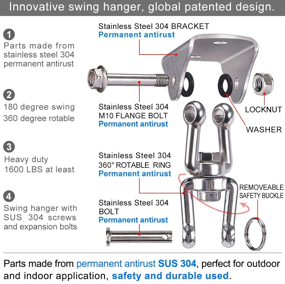 
Ailot Popular 4 Holes M10 Heavy Duty 360 Degree Swivel Stainless Steel Ceiling Swing Hook 