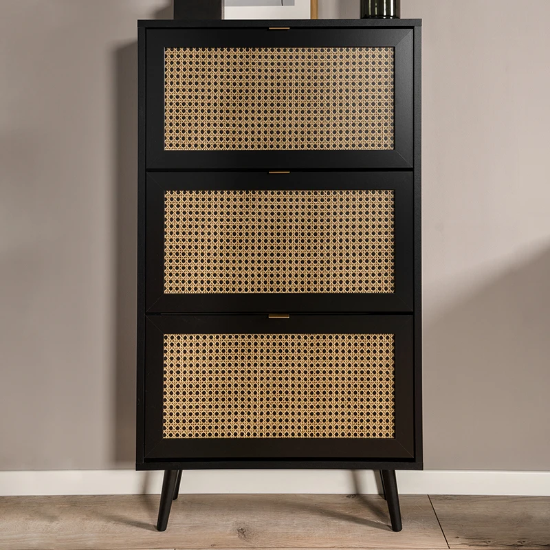 Rattan Rotating Shoe Rack Storage Cabinet for Living Room& Hallway