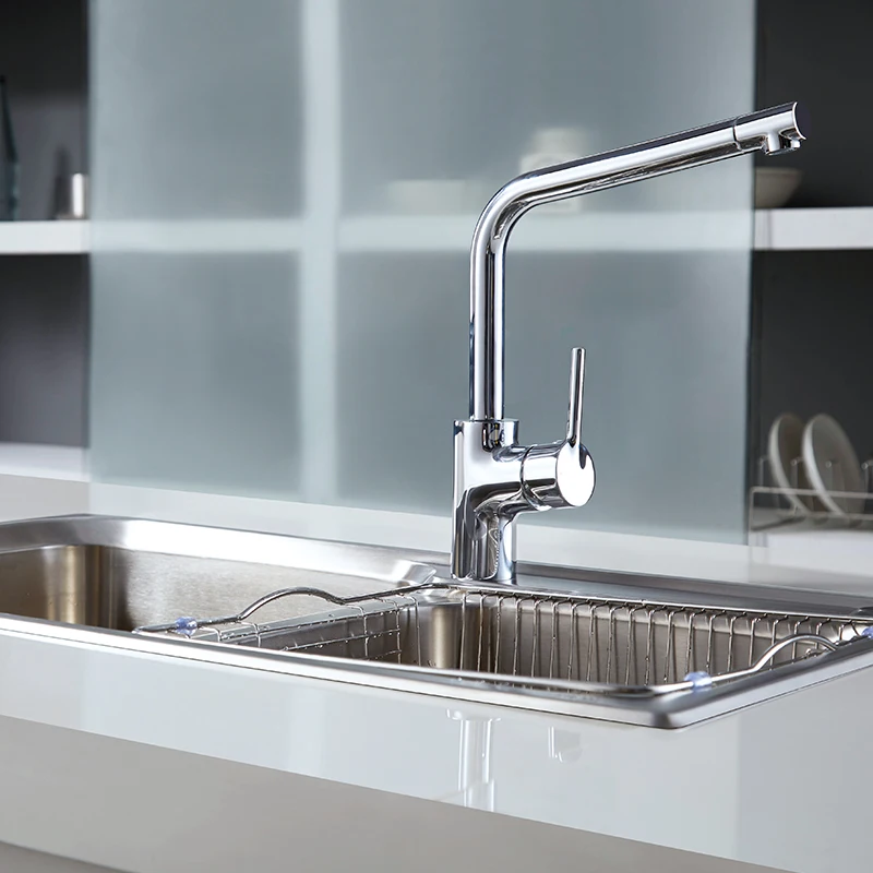 Bravat Commercial Chrome Deck Mounted Brass Single Handle Water Kitchen Sink Faucet Mixer