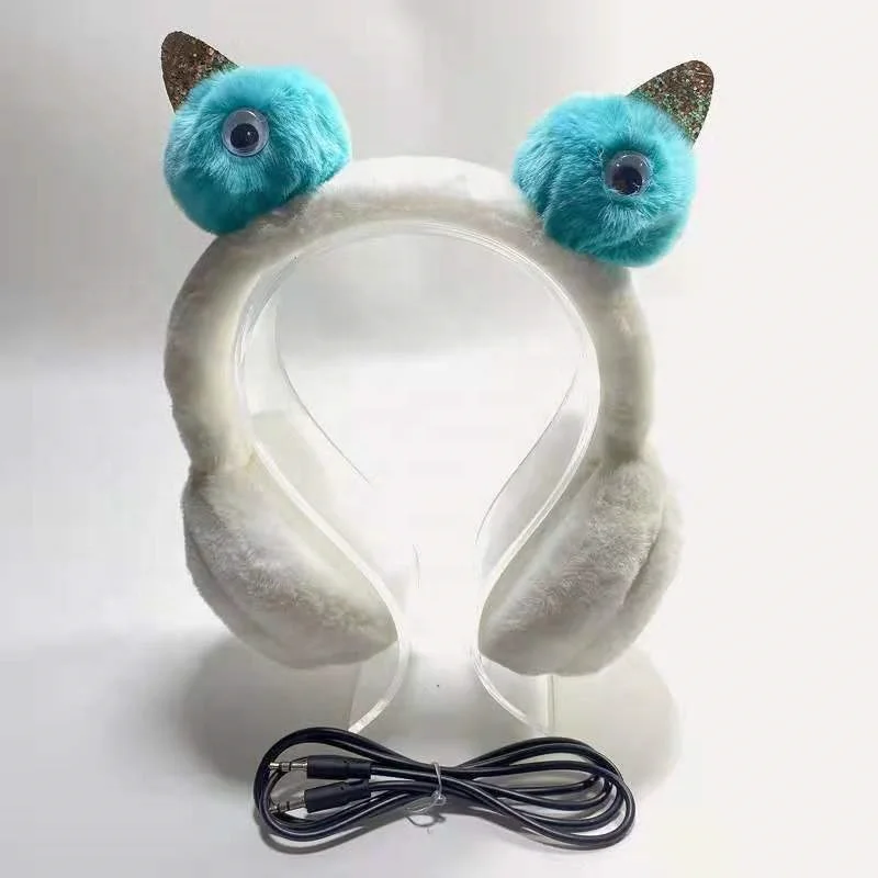 Cute Animal Shape Christmas Gift 2 In 1 Winter Warm Fluffy Plush Earmuff Headphones