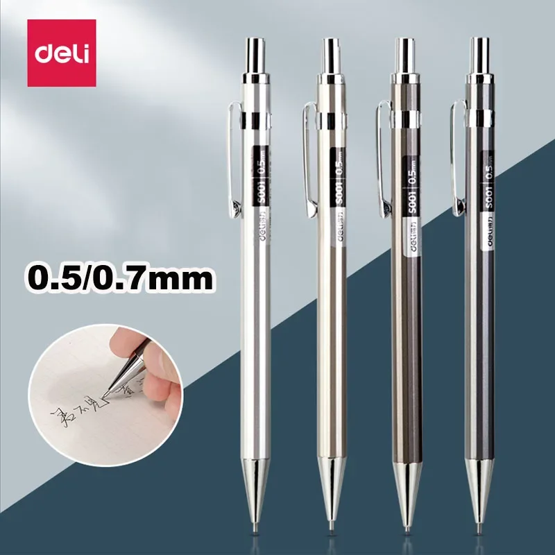 Deli Metal Mechanical Pencil 0.7mm 2B Lead Pencil Refill for Kids Writing Sketching Art Drawing Stationery Automatic Pencil