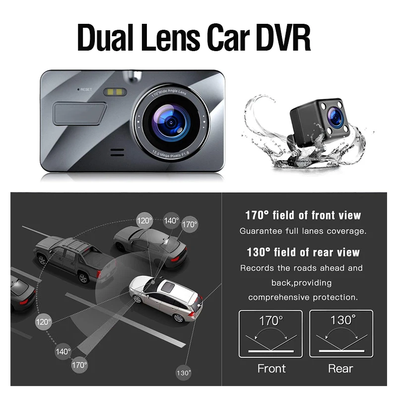  4 дюймовый Full HD 1080P IPS автомобильный черный ящик передний задний двойной объектив парковочный монитор камера Автомобильный видеорегистратор