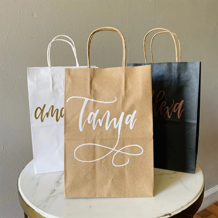 Eco Friendly Kraft Brown Bolsas De Papel Shopping Packaging Bag Custom Printed Birthday Party Thank You Wedding Gift Paper Bags