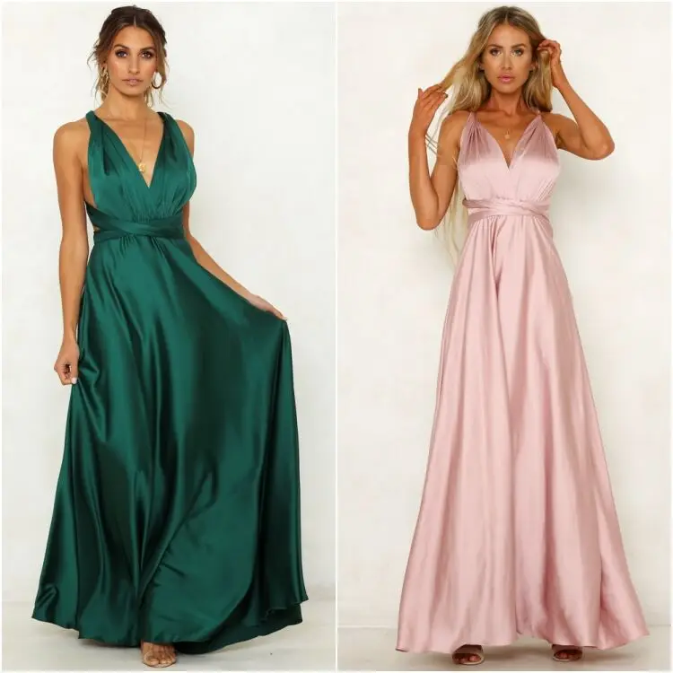 Wholesale Women Bridesmaid Wedding Dress Multi Way Wrap Bridesmaid Formal Long Maxi  Evening Dress