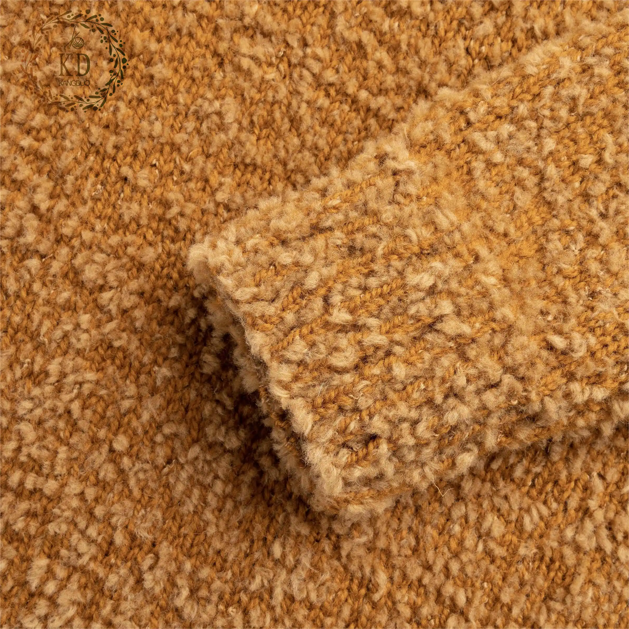 KD Knitwear Manufacturer Custom OEM ODM Designer Long Sleeves Crew Neck Pullover Boucle Yarn Knit Wool Blend Men Sweater