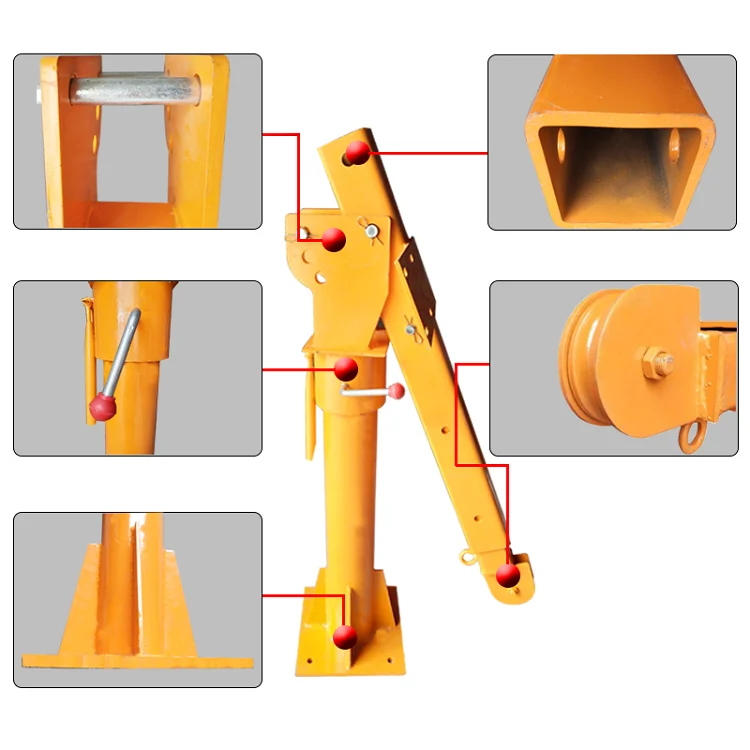 1T mobile truck crane cheap price portable small pickup truck crane with cable electric winch