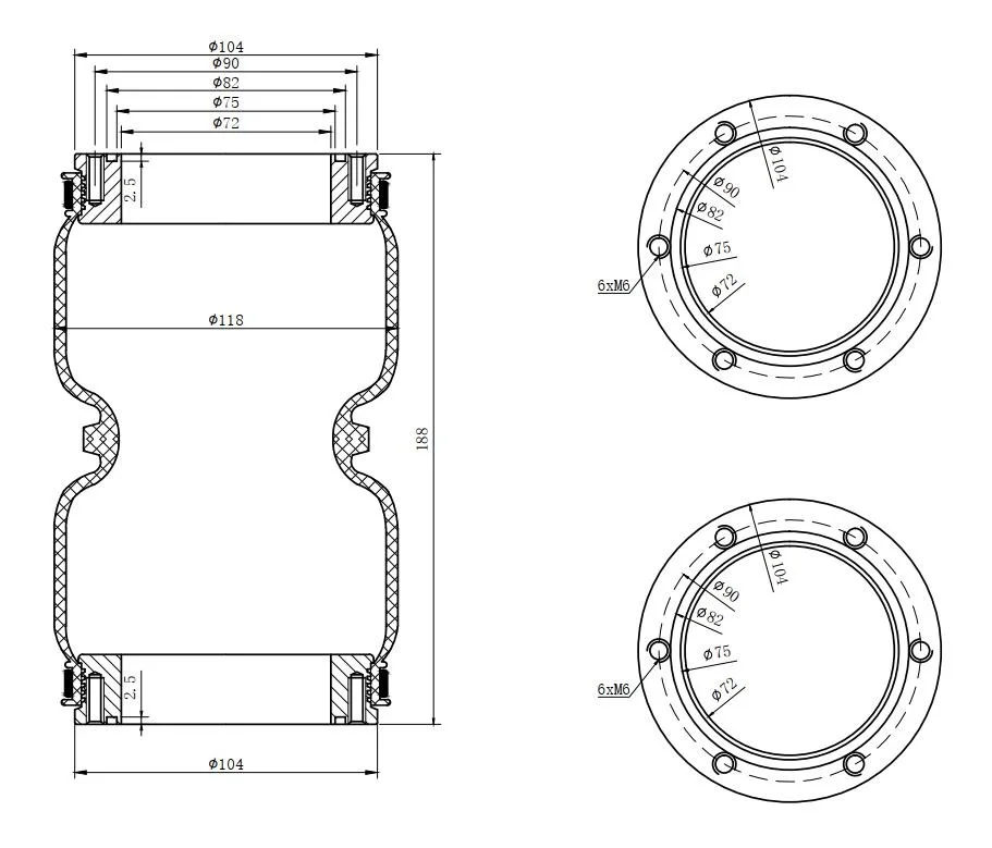 120180 Universal Rubber Double Convoluted Air Ride Lift Suspension Shock Absorber Bellow Bag Spring
