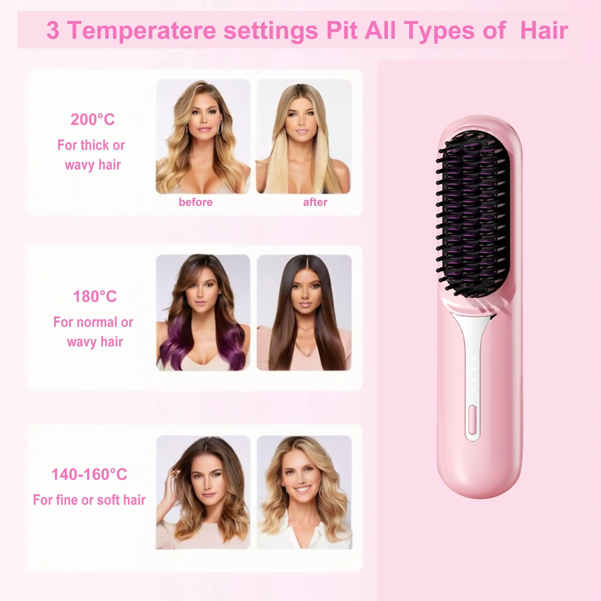 Smoothing Negative Ion Hair Care Comb Anti-Scald Ionic Hot Comb Straightener Portable Mini Travel Straightener Brush