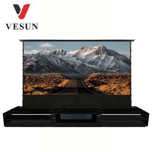 ultra short throw laser projector integrated motorized ust beamer cabinet with alr floor rising projector screen