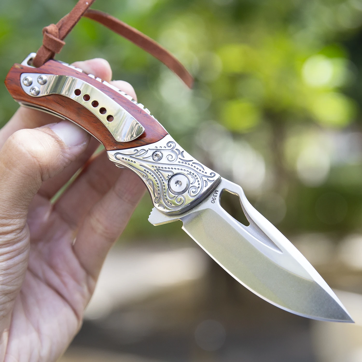 Custom Private Label Multi-tool America Rosewood Handle Survival Fishing Knife Edc M390 Steel Folding Pocket Knife for Men Women