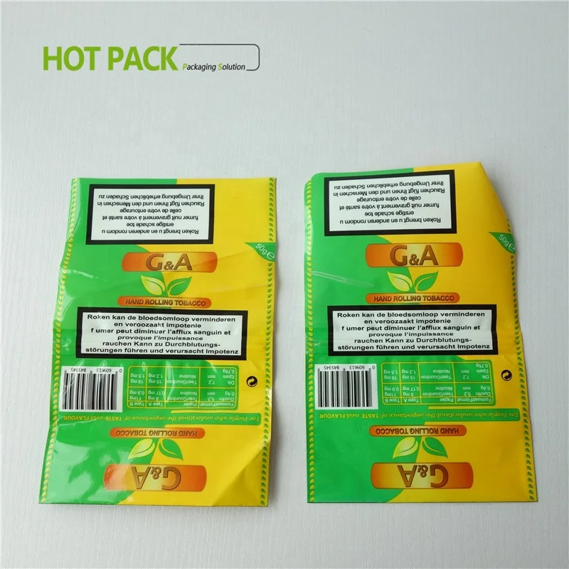 factory price empty golden leaf rolling tobacco pouches with zipper/OEM hand rolling tobacco pouches made in China