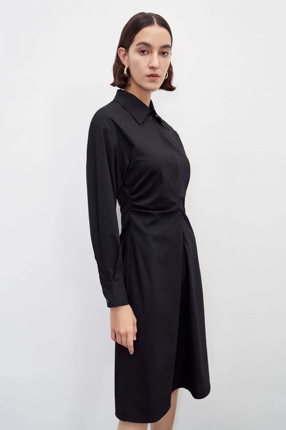 Clothing Shirt Dresses Elegant Casual Long Sleeve Women Midi Black Business Dresses