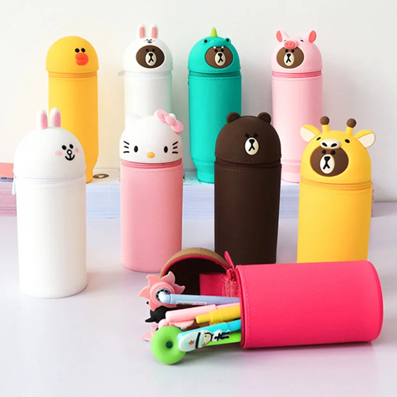 Custom High Quality Multipurpose Kids Silicone Pencil Case Storage Bags  Pen Case Large Capacity Stationery Pencil  Pouch Box