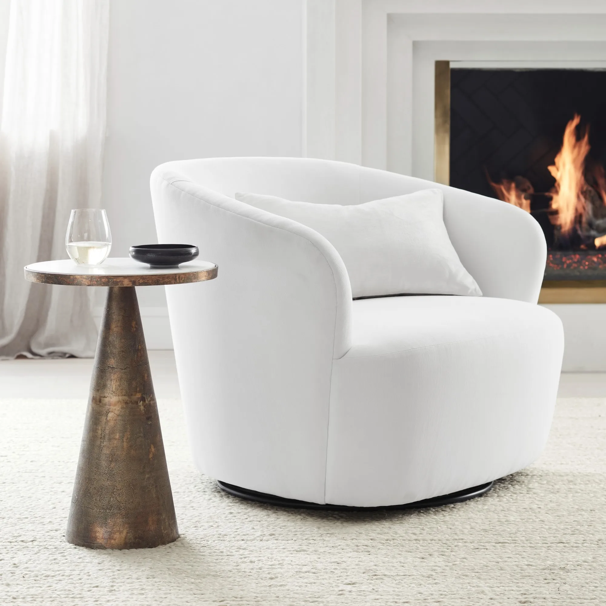 armchair for living room upholstered furniture metal base swivel armchair