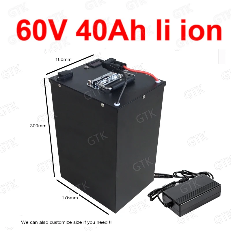 GTK 60v 40ah lithium battery li ion battery pack with BMS for 3000w e-bike scooter bicycle motorcycle vehicle + 5A charger