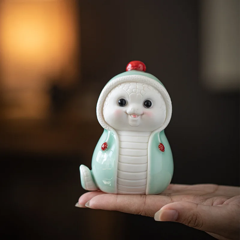 Creative Ceramic Snake Zodiac Mascot, Cute Fortune Bringer for Feng Shui Home Decor