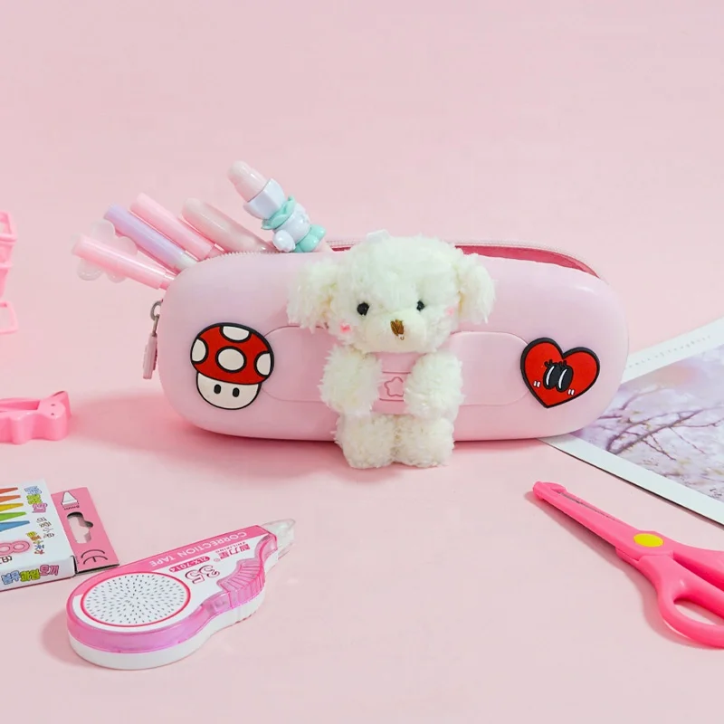 NEWMEBOX оптовая продажа силиконовый пенал для девочек kawaii плюшевый медвежонок силиконовый пенал для школы