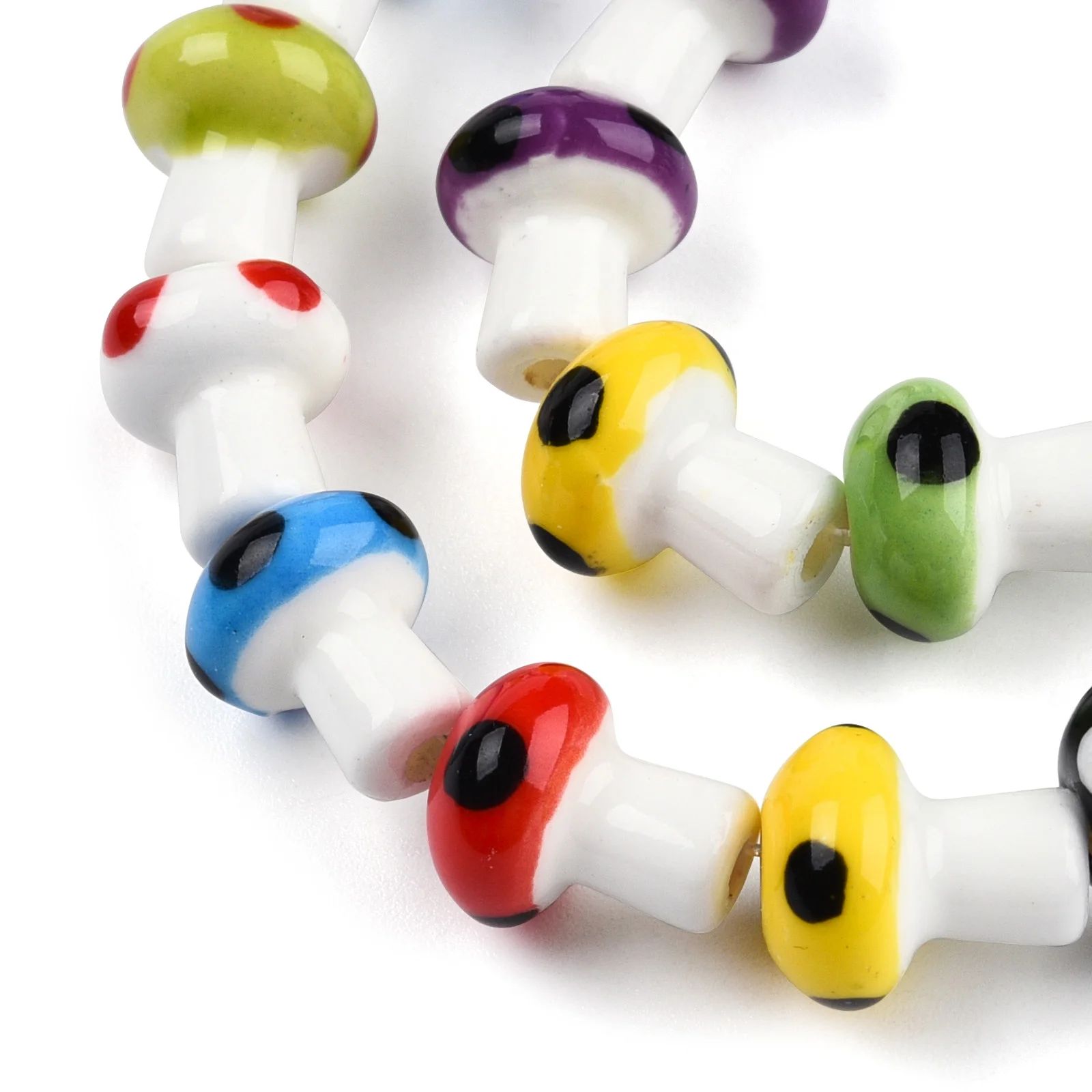 PandaHall Mixed Color Mushroom Famille Rose Porcelain Bead