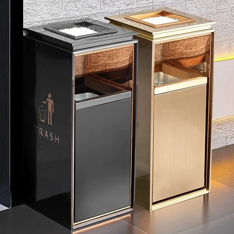 Customized Stainless Steel Trash Cans for Hotels Shopping Centers Garbage Can Vertical Luxury Metal Trash Cans