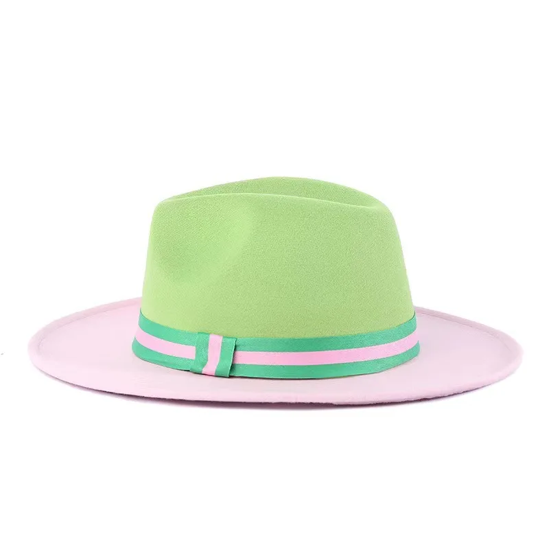 Fashion Dress Party Show Music Festival Polyester Cotton Vegan Material Two Tone Fedora hat for Women Men