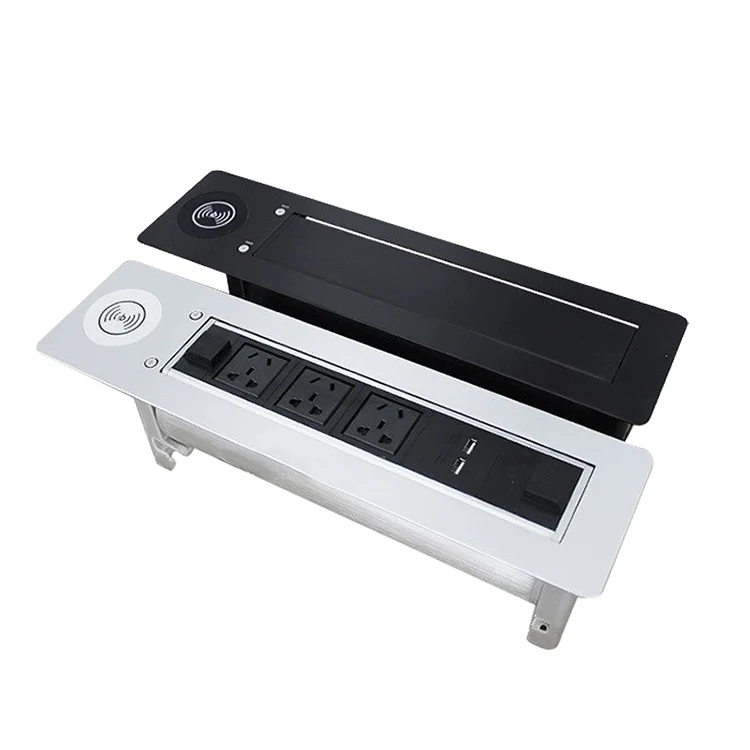 Aluminum Conference Table Custom Power Multiple data Flip Up Hidden Outlet Tabletop Motorized Electric Rotary Desktop Socket