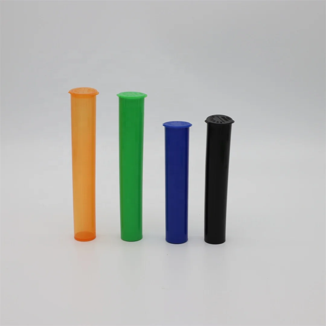 86mm 98mm 110mm 120mm 150mm colorful plastic joint doob tubes with hinged flip squeeze pop tops OEM biodegradable bottles