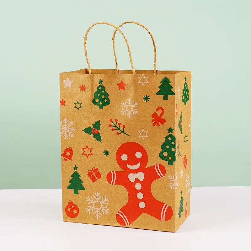 Reusable Christmas Kraft Paper Bags with Handles Gift Bags Suitable for Holiday