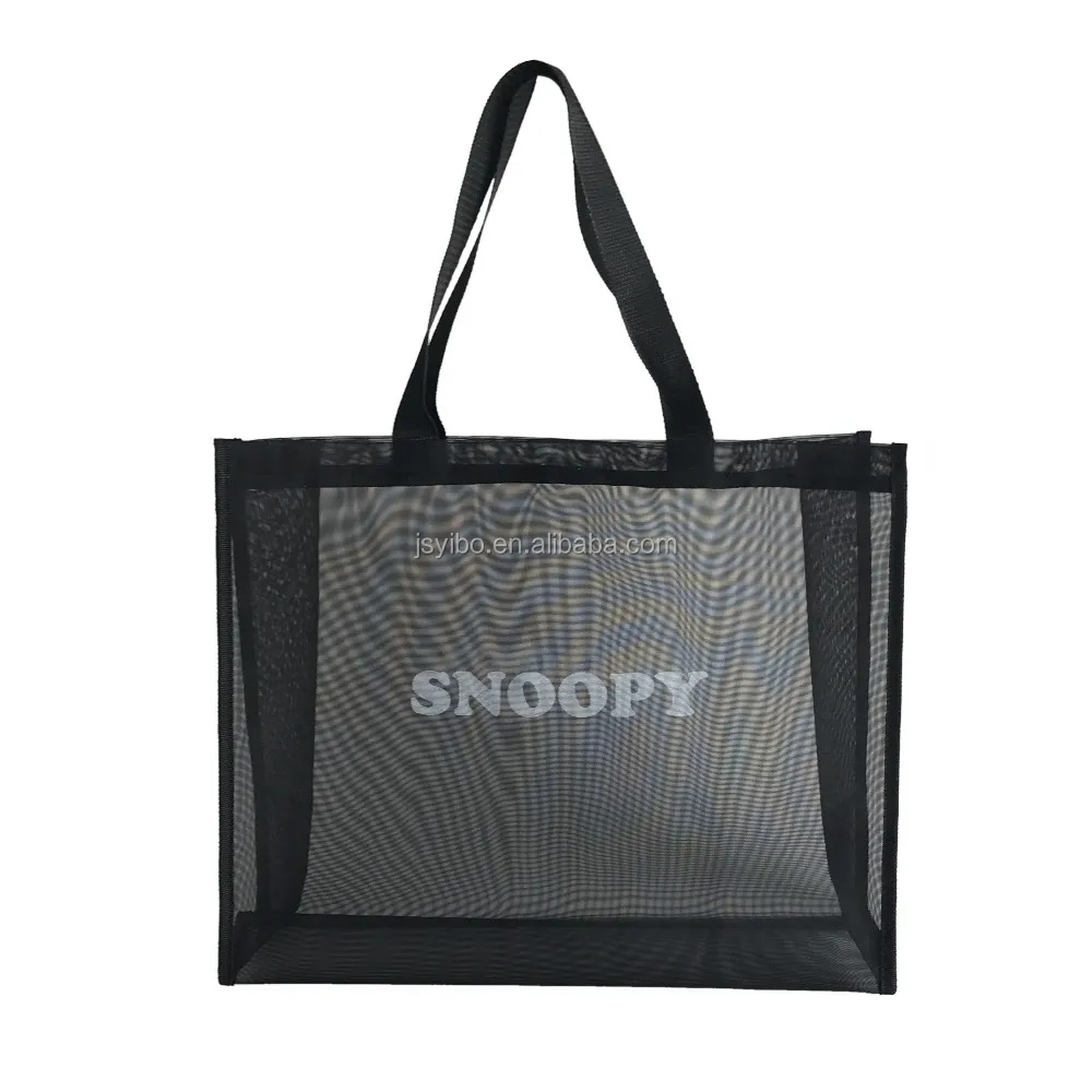 
Easy Carrying Tote Handbags Reusable Colorful Gold Black Grey Nylon Mesh Shopping Bag Printing Mesh Beach Bag for Packaging 