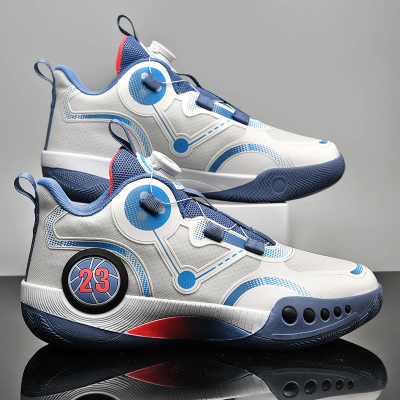 Wholesale hot 23 button sports lace-up high top mesh flying knitting basketball shoes  outdoor mens basketball shoes