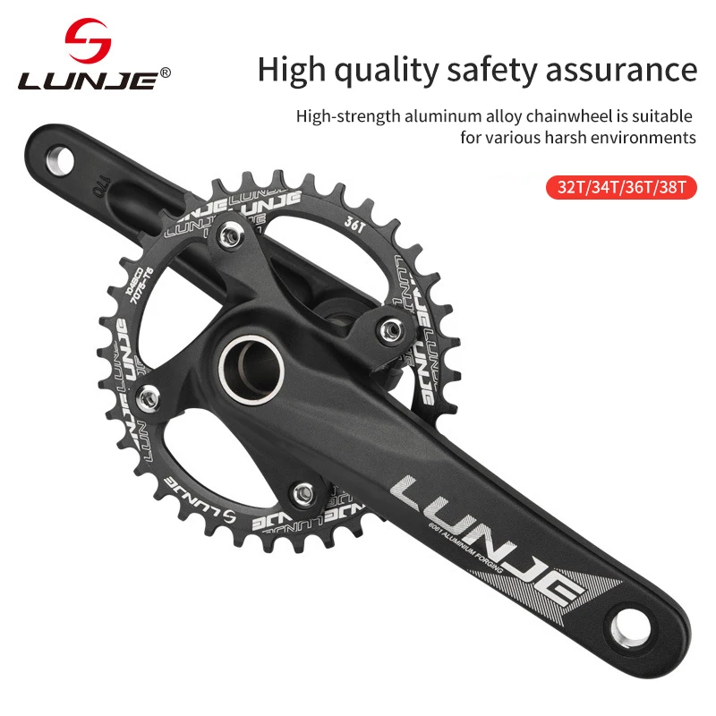 LUNJE Multiple Colors Bicycle Crank Mountain Bike 32 34 36 38T Toothed Plate Hollow Integrated Mtb Crankset For Size 26 Bike