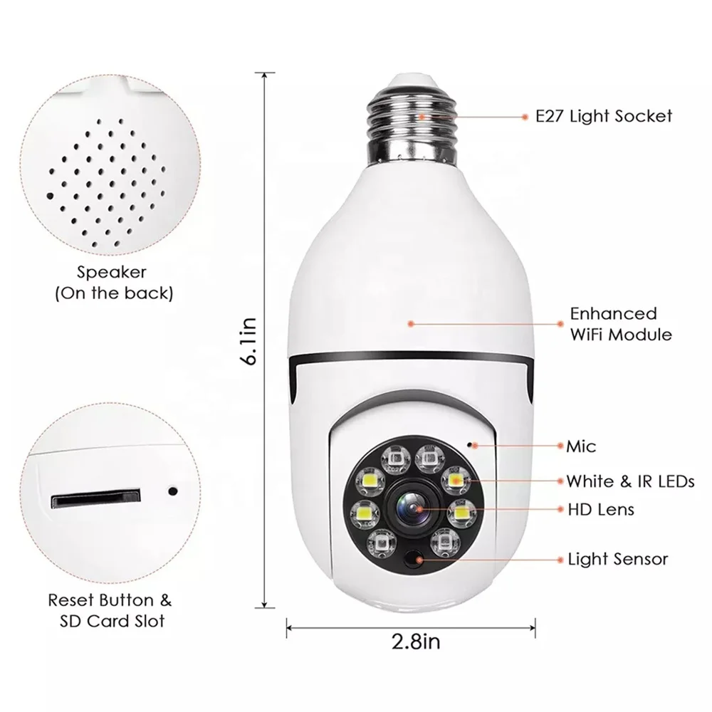 Light Bulb Security Camera Wireless WiFi Light Socket Cameras 360 Pan Tilt Smart Motion Detection Alarm Color Night Vision