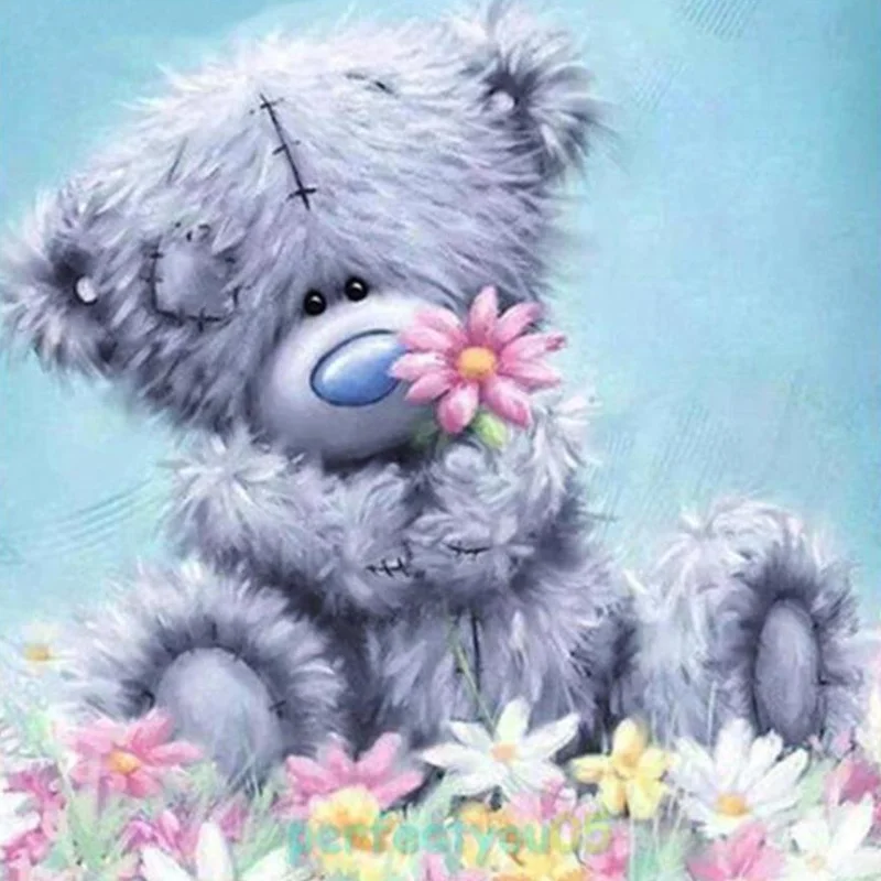1pc DIY 5D Diamond Painting Art Craft 40*40cm/15.8in Frame Embroidery Cross Stitch Teddy Bear Pattern Wall Decoration