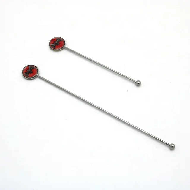 Stainless Steel Bar Beverage Cocktail Drinks Ice Tea Milk Juice Coffee Latte Rod Mixing Stirrer Swizzle Stick With Epoxy Sticker