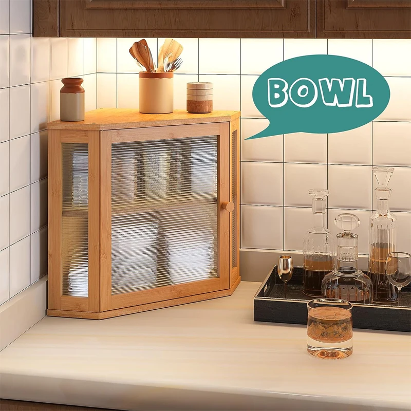 Кухонная угловая коробка для хлеба большая бамбуковая деревянная емкость хранения с акриловой волнистой дверной панелью Бамбуковая