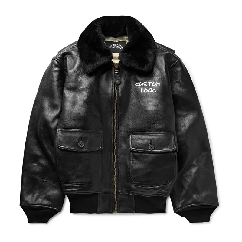 Oem Custom Winter Vintage Fur Collar Bomber Motorcycle Leather Jackets For Men