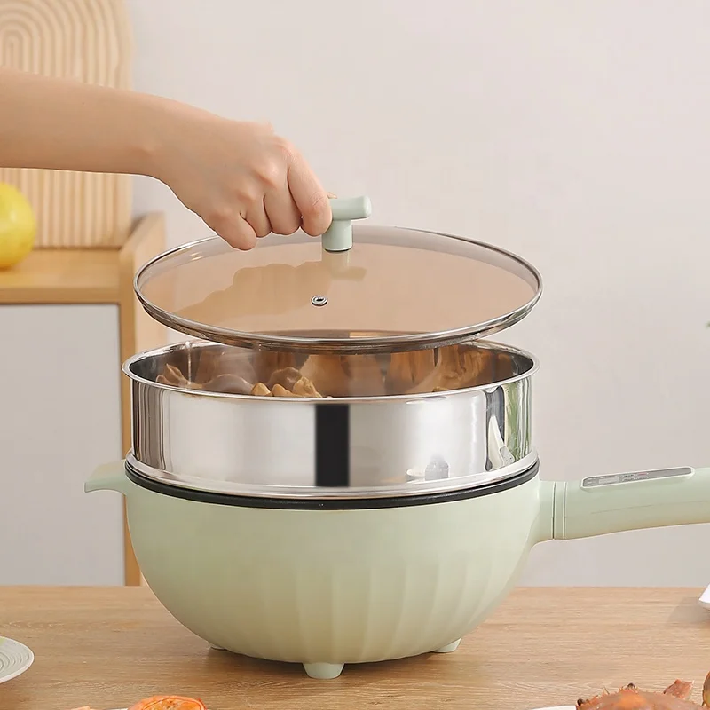 Smart button mode1350w fast working1.5 meter plug home dinner lunch double steamer cooking mini electric fry pot frying pan