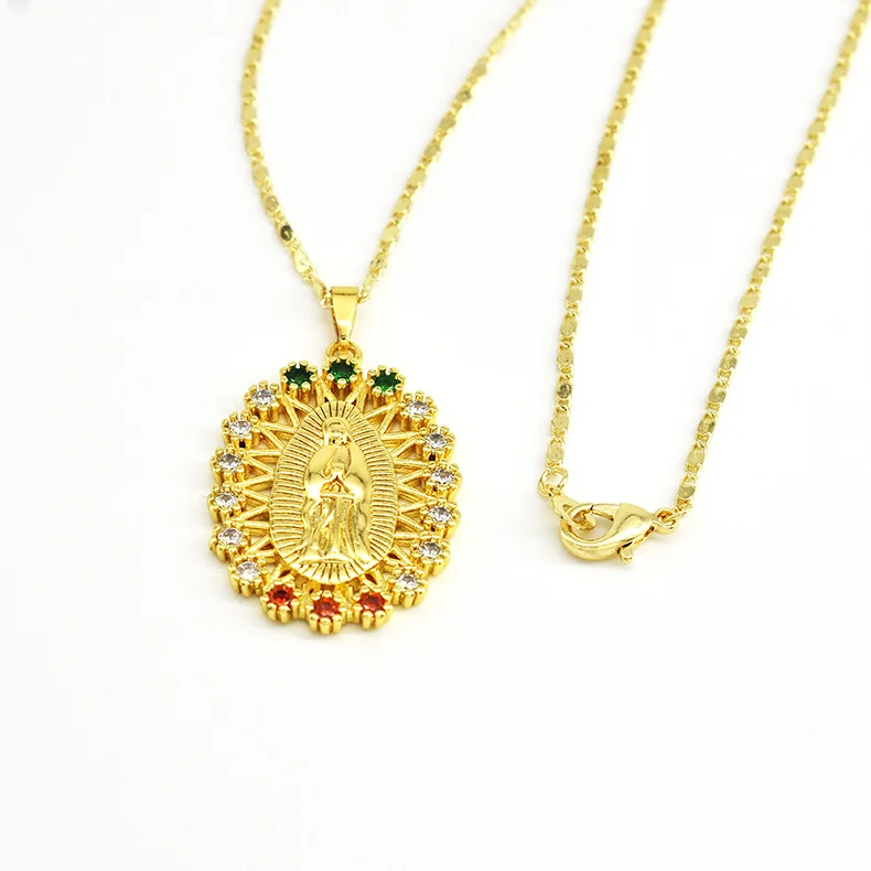 Europe, the Middle East cross-border religion copper micro-inset zircon necklace personality fashion Madonna pendant necklace