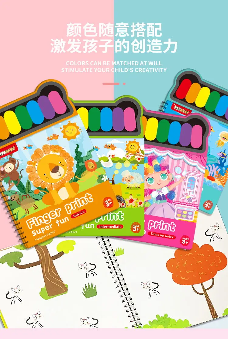 Custom children book finger print drawing coloring books for kids with palette water paint child book printing service