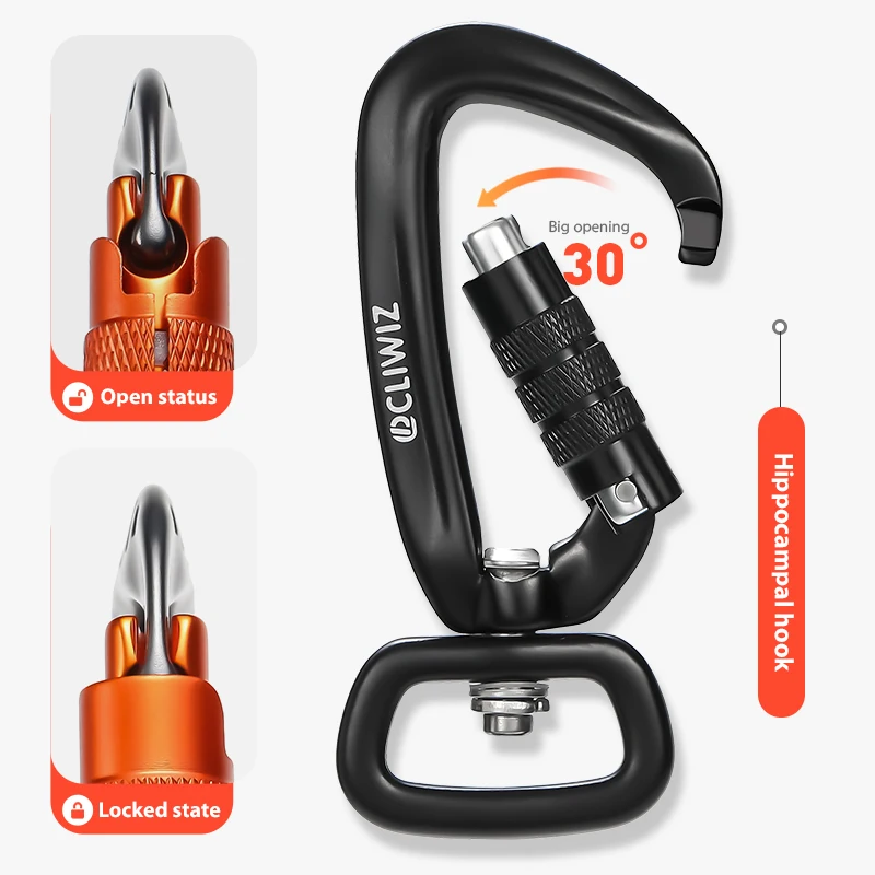 JRSGS Good 4KN Black Auto Locking Aluminum Swivel Carabiner Snap Hook For Dog Leash 7801D2TN