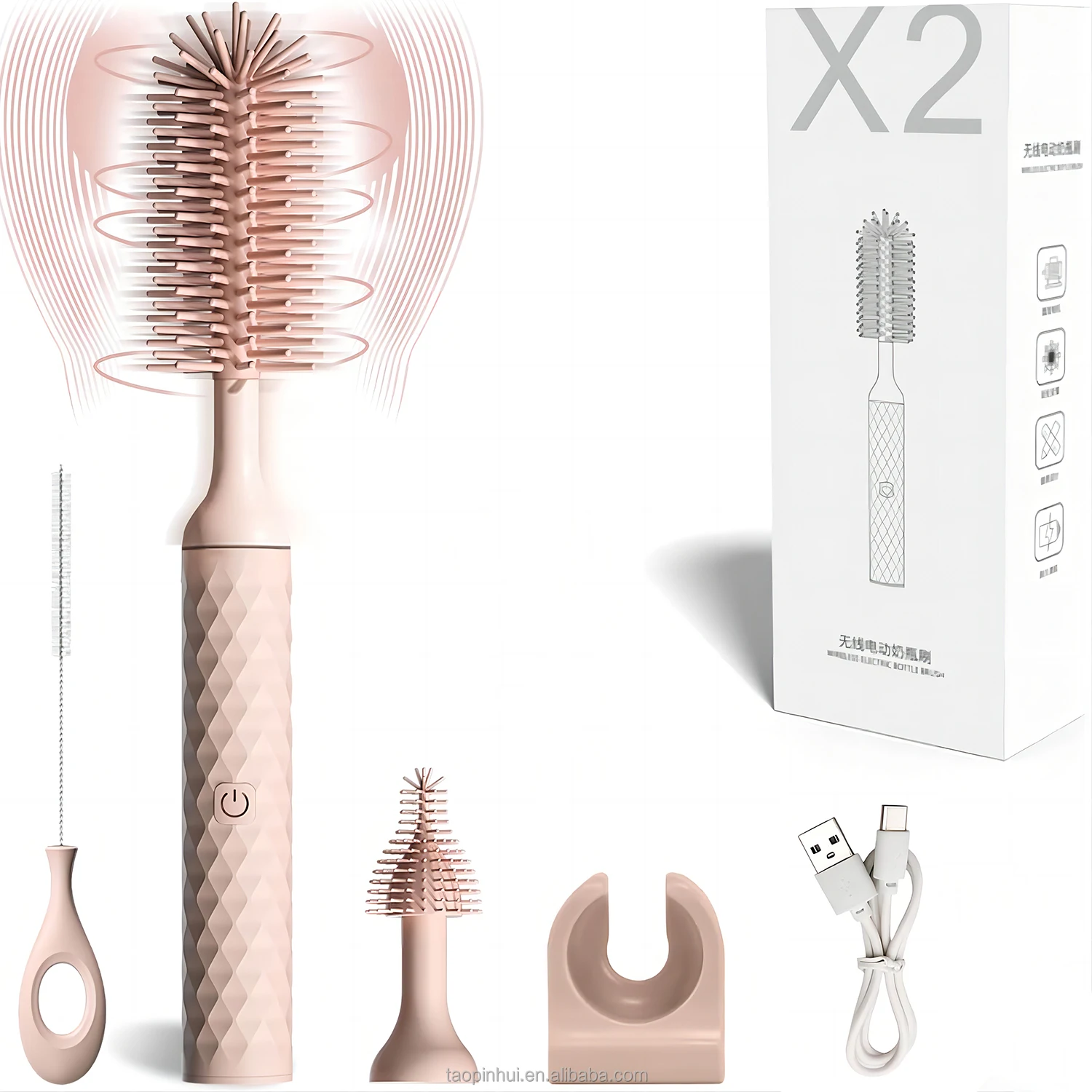 New Hot 3 in 1 Multipurpose Baby Bottle Brush Set Silicone Cordless Electric Bottle Cleaning Brush With Baby Clip