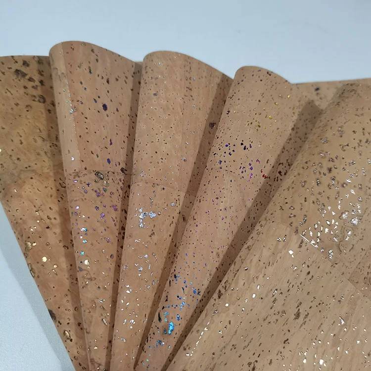 Portugal bread veins new design printed shiny PU film vegan PU natural cork leather fabric for shoes bags wallet