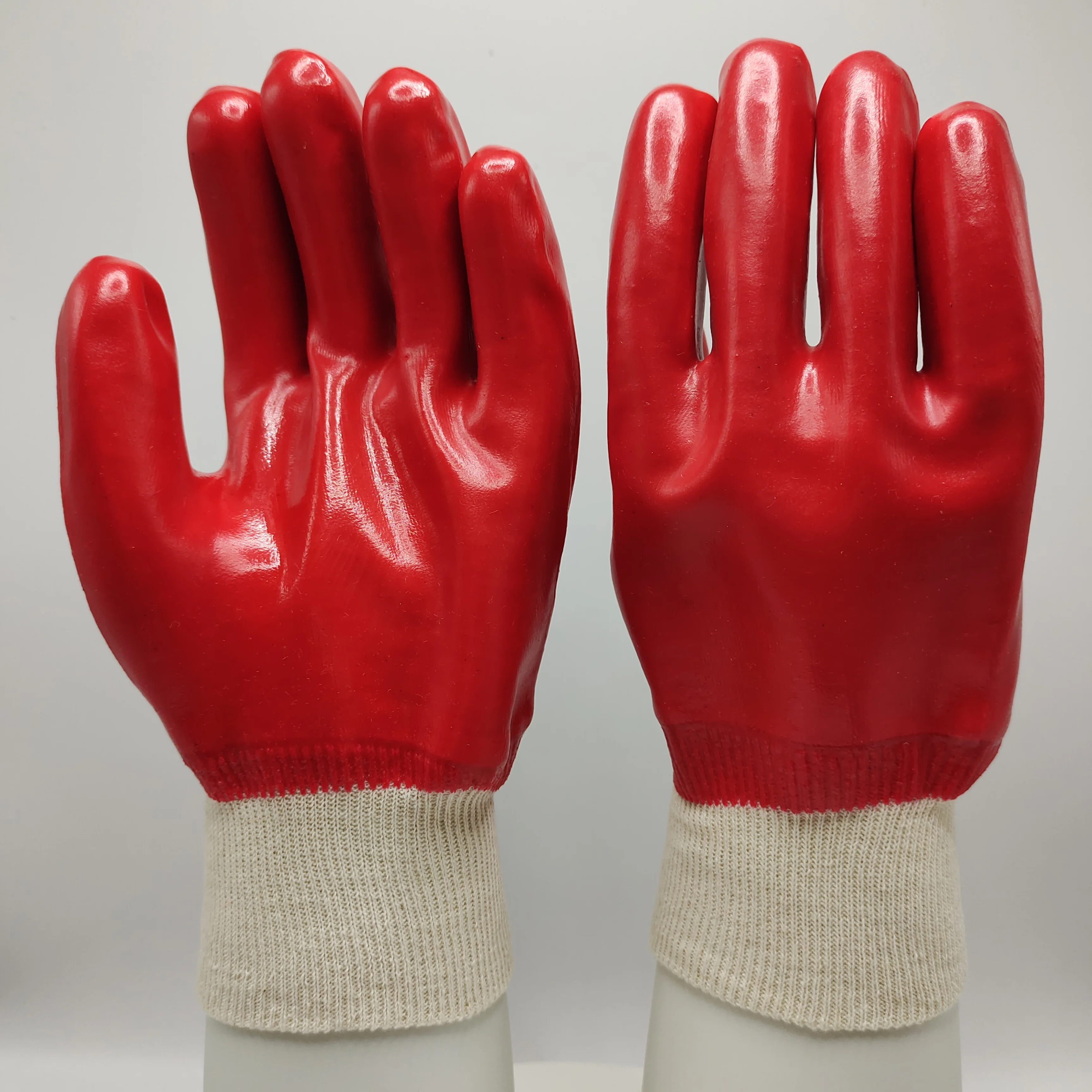 oil resistance red PVC gloves with knit wrist for oil industry for sale