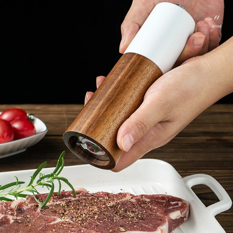 Newest White And Black Walnut Wood Spice Grinder Kitchen Wooden Pepper Muller Mills