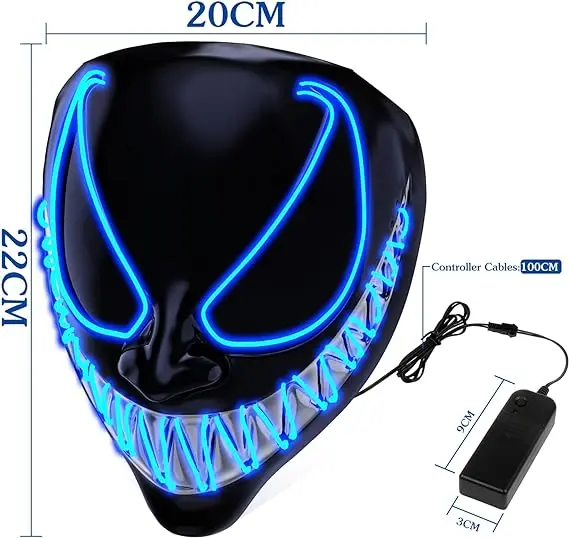 LED Halloween Costume Mask Light Up Scary Mask with Glowing Masquerade Evil Mask for Cosplay Parties