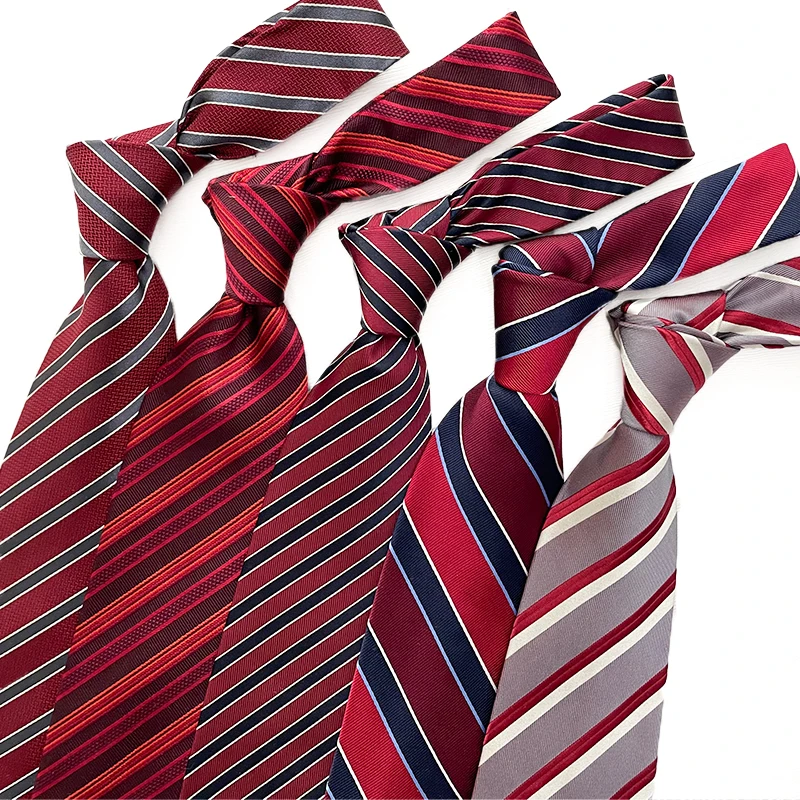 Red Stripe Mens Wedding Cheap Polyester Skinny Mens Neckties Business Woven Jacquard Ties