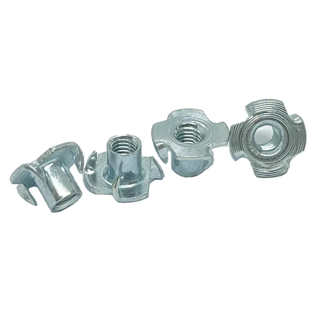 High Quantity White Blue M6 Four Claw Full-thread Hook T-nut With Rod Insert Press Fit T-nut Cabinetry Furniture Installation