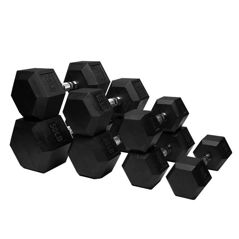 Wholesale Factory Sale Weight Lifting Hexagonal Coated Iron Hex Head Pounds Black Rubber Dumbbell Hex
